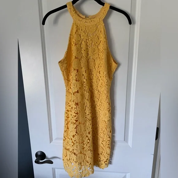 Lulus Love Poem Yellow Lace Mini Dress - size small - Picture 5 of 8